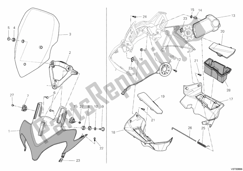 All parts for the Cowling of the Ducati Multistrada 1200 S ABS USA 2010